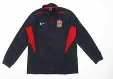 Nike England Rugby Black Red Long Sleeve Men's L Cotton Polo Shirt