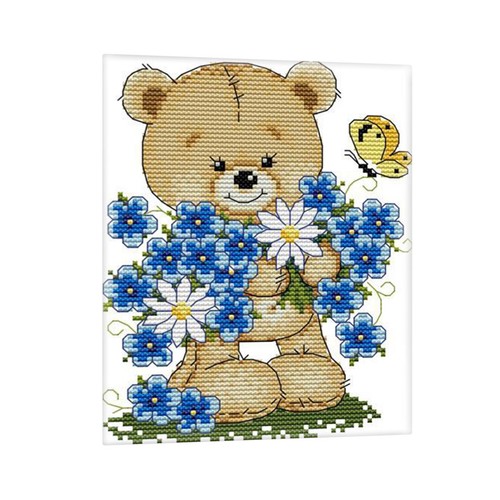 Pre printed bear flowers cross - bear,