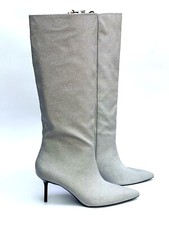 Zara Silver Knee High Heel Boots UK4 EUR37 US6.5 Ref 3047 010