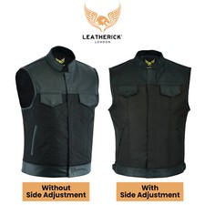 Men's SOA Style Black Cordura Motorcycle Waistcoat Leather Trim Biker Vest