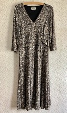 LADIES EASTEX DRESS 14 16 MIDI MAXI BEIGE CREAM MULTI DITSY VISCOSE AUTUMN