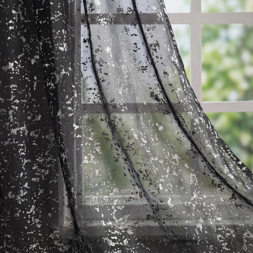 2pcs black sheer curtains - black,