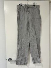 Tie Waist Linen Casual Straight Leg Pants Green/beige Size 14