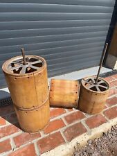 4 x Industrial Vintage Machine Mill Factory Rare Roller Wood Metal Spindle Paper