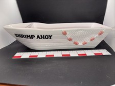 Lillian Vernon Shrimp Ahoy Boat Sushi Ceramic Serving Tray Canoe Dory 14.5"