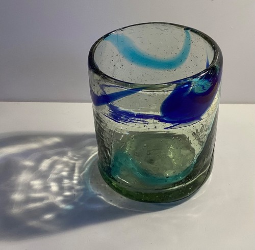 Blue swirl glass tea light - blue,