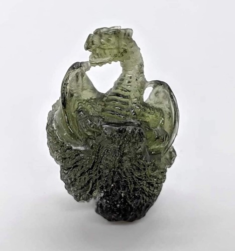 Moldavite hand carved dragon - moldavite,
