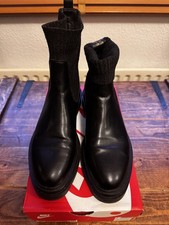 Womans Black Zara Faux Leather Sock Ankle Boots Track Sole Size-7