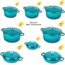 Non-Stick Enamelled Casserole Pot - Cast Iron Dutch Oven - Teal  - By Nuovva