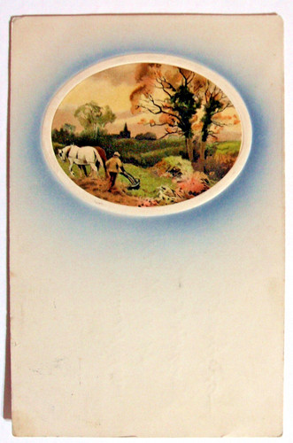 Postcard horse drawn plough - horse-drawn,