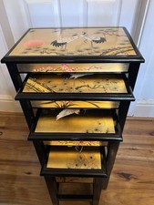Apollonia Japanese-Style Lacquer Nest 4 Tables Gold Crane Blossom RRP £439.99