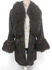 Vintage 90s Y2K Leather Afghan Penny Lane Coat UK10 Hippy Boho Grunge Festival