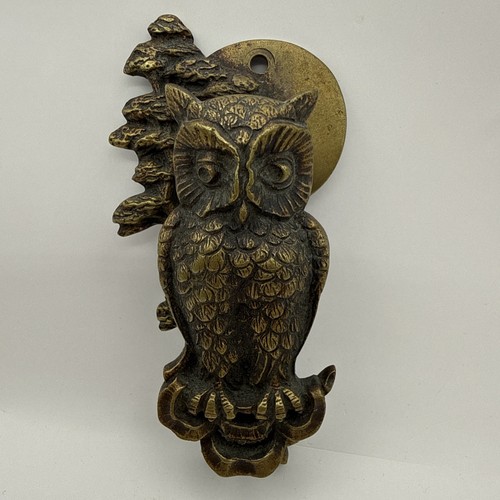 Vintage brass owl tree moon - owl,