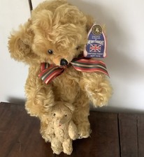 Merrythought Cheeky Bear Golden Hairy Mohair Jointed Label Plus Small Old Teddy