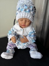 BABY CARDIGAN &BEANIE HAT BOOTEES NEWBORN HANDMADE CROCHET FIT REBORN varigated