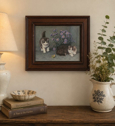 Vintage framed kittens print - framed,