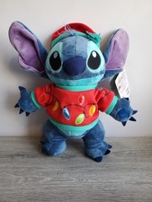 Disney Store Stitch Wearing Christmas Light Up Baubles Jumper Soft Toy With Tags
