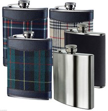 Hip Flask  Stainless Steel with Leather And Tartan in Different Colours - 8oz
