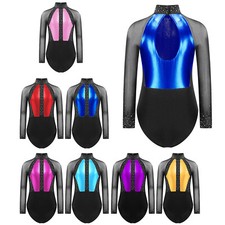Gymnastics Leotards for Girls Mesh Splice Sparkle Ballet Dance Skating Leotard