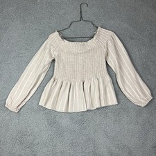 JAPNA Women's Size Medium Striped Khaki Long Sleeve Top