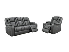 Electric Recliner Orlando 3, 1 Sofa Settee | Grey Leather, LED, USB , Cupholders