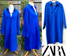 Zara Shirt Dress, Midi, COBALT BLUE, 60% Linen | 40% Cotton, Collar, Large VGC