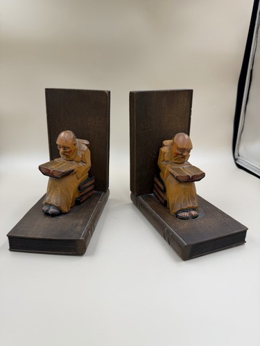 Vintage wood carved monks - wood,