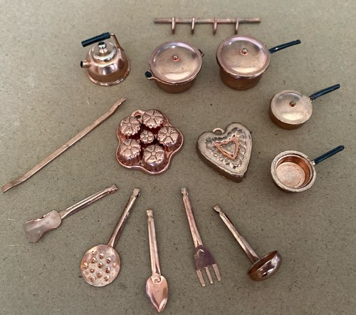 Dolls house copper - pans, pots