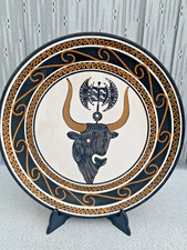 Hand Paint Minoan Bull Head & Labrys Double Axe Knossos Palace Wall Plate Crete