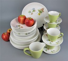 Johnson Bros Dinner Service Set for 6 SNOWHITE. 1960 VTG. Plate Cup Bowl. Leaves