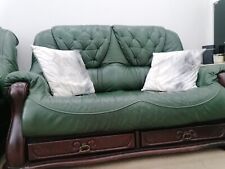 VINTAGE dark green LEATHER sofa | WOODEN legs | HIGH STREET Quality| £150 EACH