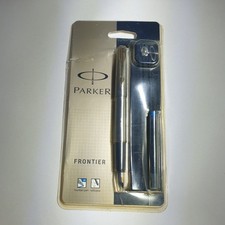 Parker Frontier Stainless Steel Medium Nib Fountain Pen Refillable with Case