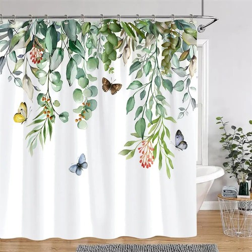Floral shower curtain green - floral,