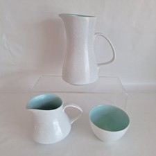 Retro Poole Pottery - Twintone Seagull Grey & Ice Green-2 Jugs/Sugar Bowl-Gd Con