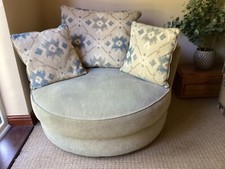 Swivel love seat chair light brown and blue