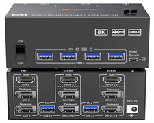 KVM Switch 3 Monitors 2 Computers 8K@60Hz 4K@144Hz HDMI+2 Displayport