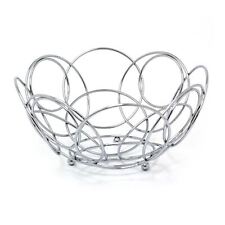 Chrome Round Wire Fruit Bowl | Large Silver Metal Kitchen Fruit Basket - 26cm