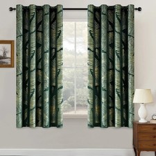 MIULEE Velvet Curtains with Gold Foil Leaves Pattern, 2 Pieces Dark Green Velvet