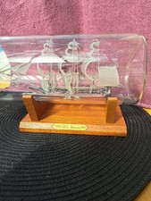 Beautiful Glass Sculpture Of HMS BOUNTY in A Bottle .complete With Stand