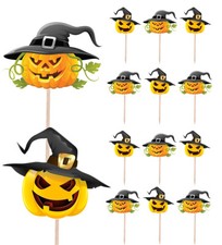 Witch Pumpkins Halloween Cupcake & Party Food Toppers Decorations Picks 14 Pack