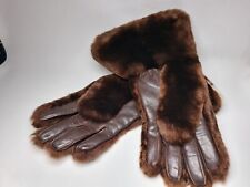 Ladies quality vintage Brown Leather Fur Backed Long Gloves