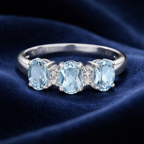 Aquamarine and diamond - aquamarine, ring