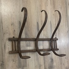 Antique Thonet Style Bentwood Coat Hooks Rack | Curved Wood Wall Hooks