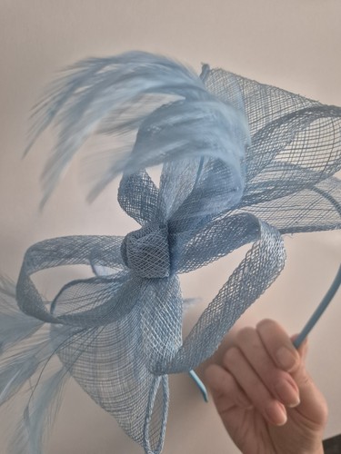 Blue feather mesh bow - &,