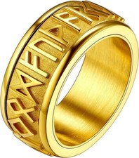 FaithHeart Spinning Viking Rings Norse Runes Fidget Ring Gold Plate V 1/2
