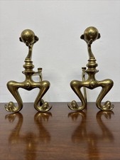 Art Nouveau Brass Fire Dogs