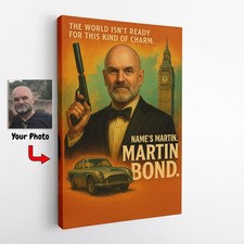 Personalised Custom Your Picture To James Bond Style Canvas Print Birthday