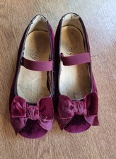 Girls Maroon Velvet Mary Jane Shoes M&S Size 12 