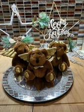 3 X SMALL BROWN & GOLD JOINTED CHRISTMAS TEDDY ANGELS