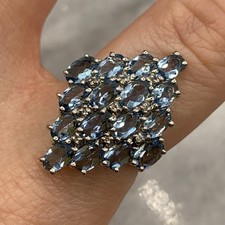 9 ct Gold Aquamarine & Diamond Cluster Cocktail Ring 375 9k White Gold - Size N